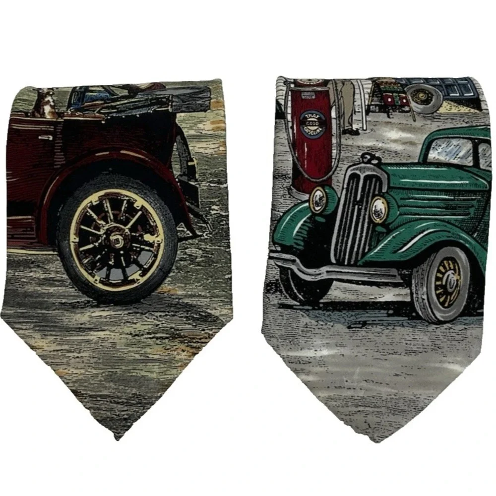 Vintage Tango Max Raab‎ Silk Tie Lot 2 Americana Series Gas Station Car 90s